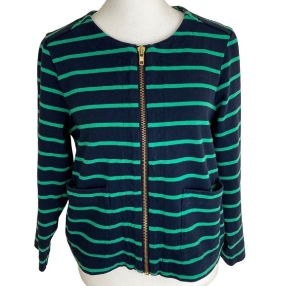 Lands’ End Nautical Blazer Zip-up Jacket Kelly Green & Navy Blue Striped Sz 10 - Picture 3 of 15